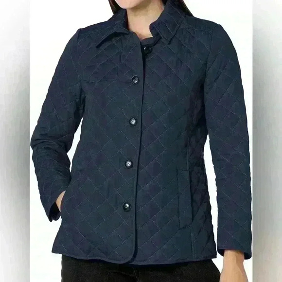 Jones New York Women's Quilted Pea Coat Navy Blue Double-Breasted Size S - Picture 1 of 15